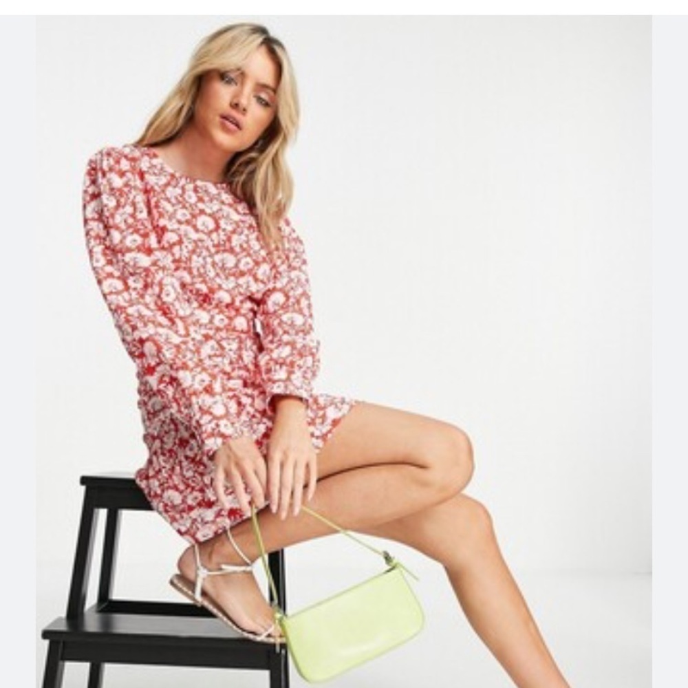 NWT Topshop Red Daisy Side Cutout Tea Length Dress - Picture 10 of 10